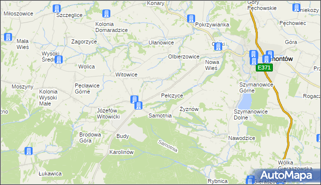 mapa Pełczyce gmina Bogoria, Pełczyce gmina Bogoria na mapie Targeo