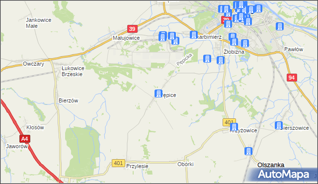 mapa Pępice gmina Skarbimierz, Pępice gmina Skarbimierz na mapie Targeo