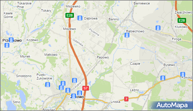 mapa Pępowo gmina Żukowo, Pępowo gmina Żukowo na mapie Targeo