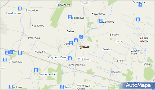 mapa Pępowo powiat gostyński, Pępowo powiat gostyński na mapie Targeo
