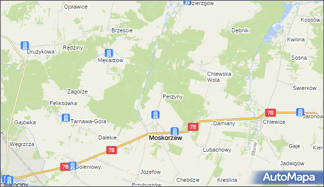 mapa Perzyny gmina Moskorzew, Perzyny gmina Moskorzew na mapie Targeo