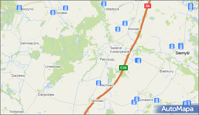 mapa Petrykozy gmina Rymań, Petrykozy gmina Rymań na mapie Targeo