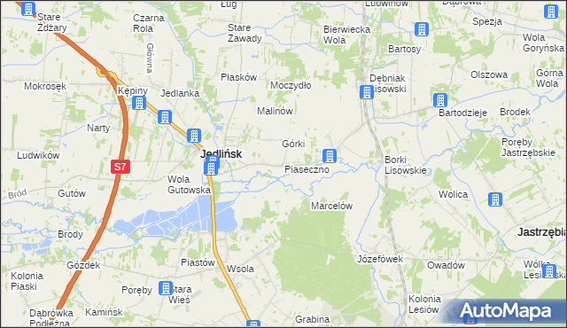 mapa Piaseczno gmina Jedlińsk, Piaseczno gmina Jedlińsk na mapie Targeo