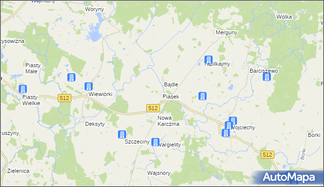 mapa Piasek gmina Górowo Iławeckie, Piasek gmina Górowo Iławeckie na mapie Targeo