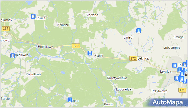 mapa Piaski gmina Barwice, Piaski gmina Barwice na mapie Targeo