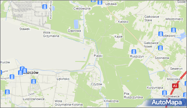 mapa Piaski gmina Kleszczów, Piaski gmina Kleszczów na mapie Targeo