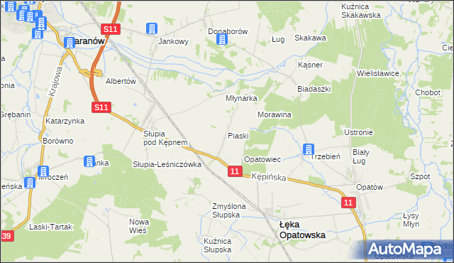 mapa Piaski gmina Łęka Opatowska, Piaski gmina Łęka Opatowska na mapie Targeo