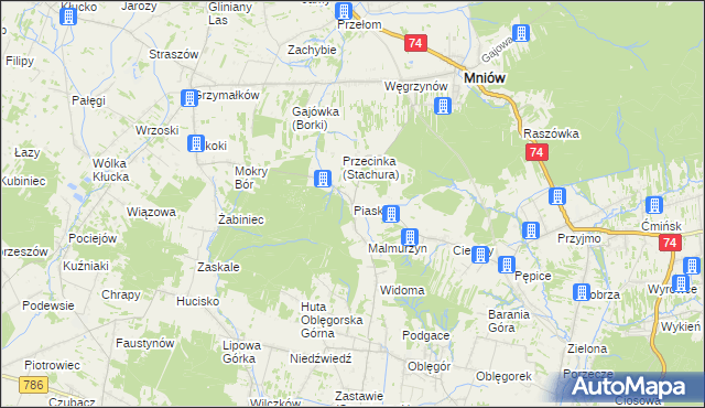 mapa Piaski gmina Mniów, Piaski gmina Mniów na mapie Targeo