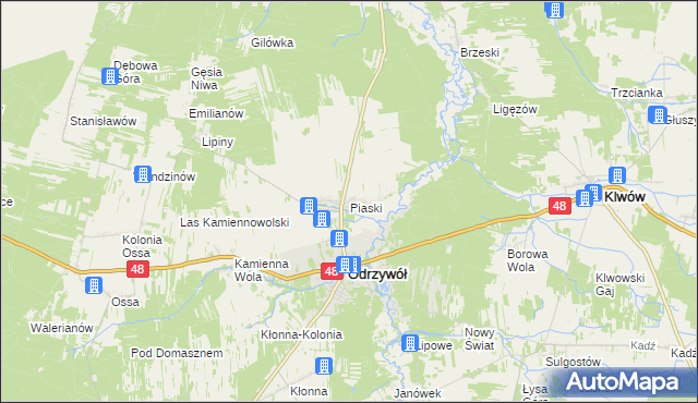 mapa Piaski gmina Odrzywół, Piaski gmina Odrzywół na mapie Targeo