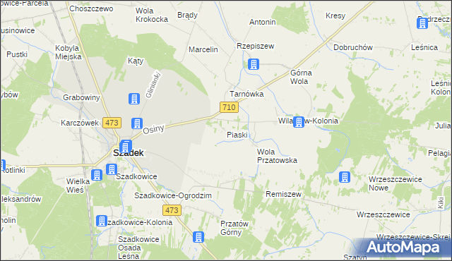 mapa Piaski gmina Szadek, Piaski gmina Szadek na mapie Targeo