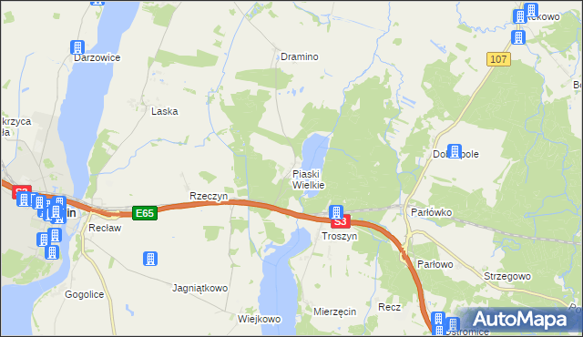 mapa Piaski Wielkie gmina Wolin, Piaski Wielkie gmina Wolin na mapie Targeo