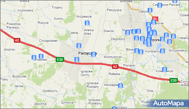 mapa Piaskowice gmina Parzęczew, Piaskowice gmina Parzęczew na mapie Targeo