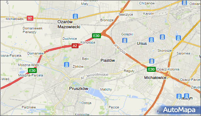 mapa Piastów powiat pruszkowski, Piastów powiat pruszkowski na mapie Targeo