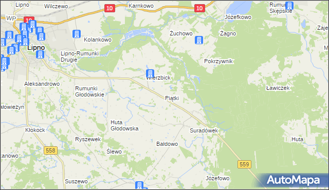 mapa Piątki gmina Lipno, Piątki gmina Lipno na mapie Targeo