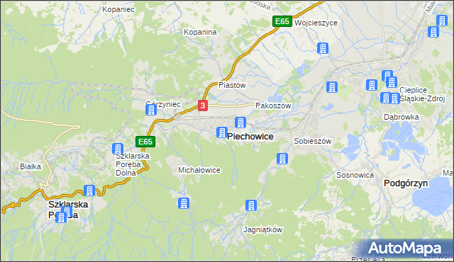 mapa Piechowice powiat jeleniogórski, Piechowice powiat jeleniogórski na mapie Targeo