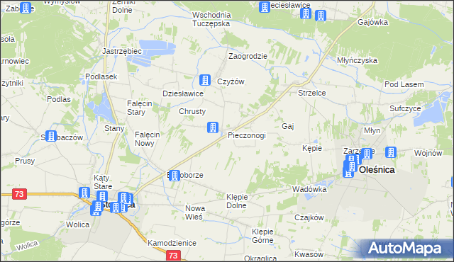 mapa Pieczonogi gmina Oleśnica, Pieczonogi gmina Oleśnica na mapie Targeo