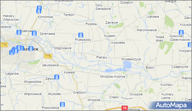 mapa Piekary gmina Proszowice, Piekary gmina Proszowice na mapie Targeo