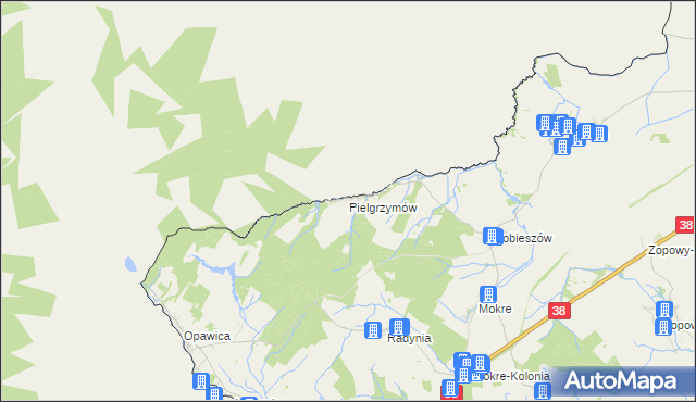 mapa Pielgrzymów gmina Głubczyce, Pielgrzymów gmina Głubczyce na mapie Targeo