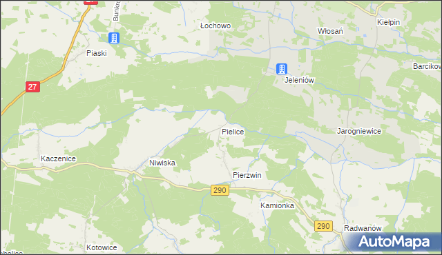 mapa Pielice gmina Nowogród Bobrzański, Pielice gmina Nowogród Bobrzański na mapie Targeo