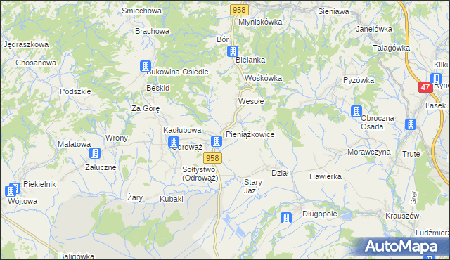 mapa Pieniążkowice, Pieniążkowice na mapie Targeo