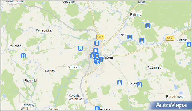 mapa Pieniężno powiat braniewski, Pieniężno powiat braniewski na mapie Targeo