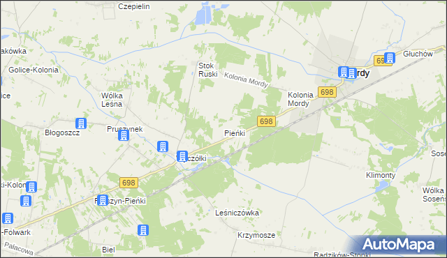 mapa Pieńki gmina Mordy, Pieńki gmina Mordy na mapie Targeo