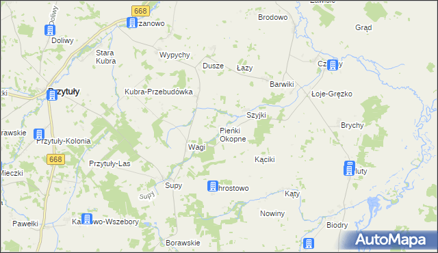 mapa Pieńki Okopne, Pieńki Okopne na mapie Targeo