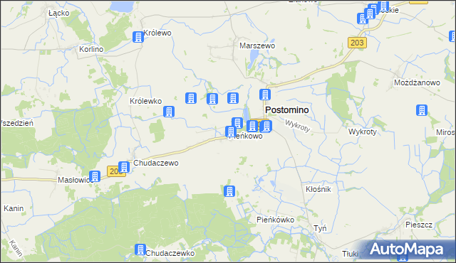 mapa Pieńkowo gmina Postomino, Pieńkowo gmina Postomino na mapie Targeo