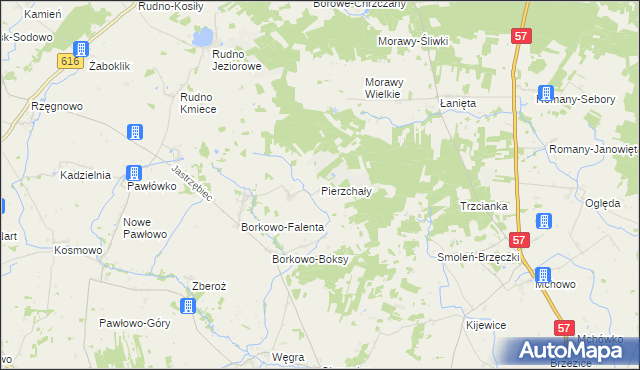 mapa Pierzchały gmina Czernice Borowe, Pierzchały gmina Czernice Borowe na mapie Targeo