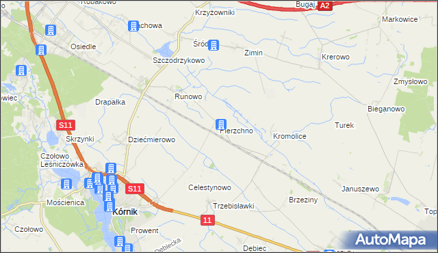 mapa Pierzchno gmina Kórnik, Pierzchno gmina Kórnik na mapie Targeo