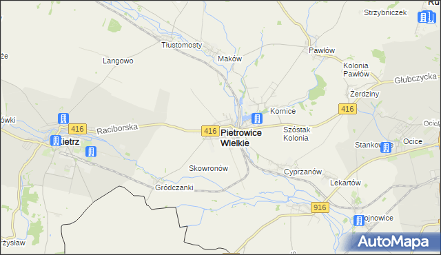 mapa Pietrowice Wielkie, Pietrowice Wielkie na mapie Targeo