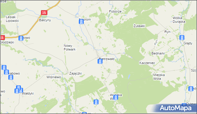 mapa Pietrzwałd gmina Ostróda, Pietrzwałd gmina Ostróda na mapie Targeo