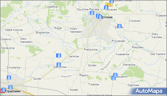 mapa Pietrzyków gmina Koźminek, Pietrzyków gmina Koźminek na mapie Targeo