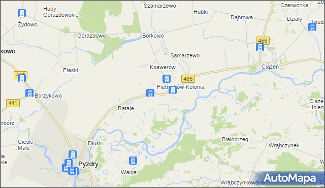 mapa Pietrzyków gmina Pyzdry, Pietrzyków gmina Pyzdry na mapie Targeo