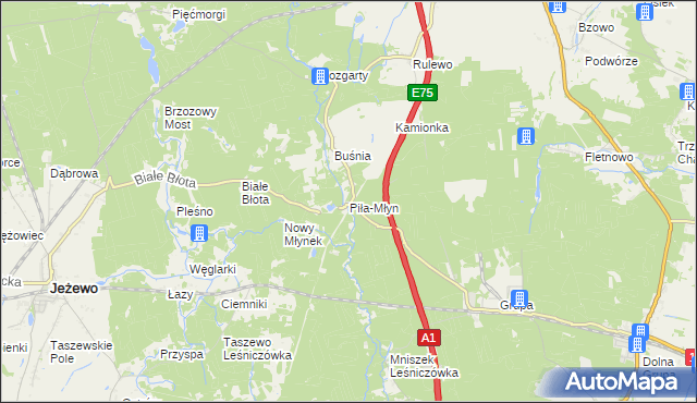 mapa Piła-Młyn gmina Jeżewo, Piła-Młyn gmina Jeżewo na mapie Targeo