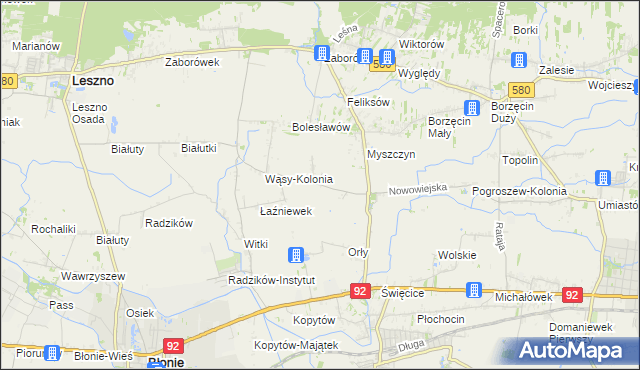 mapa Pilaszków gmina Ożarów Mazowiecki, Pilaszków gmina Ożarów Mazowiecki na mapie Targeo