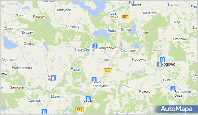 mapa Pinino gmina Rogowo, Pinino gmina Rogowo na mapie Targeo