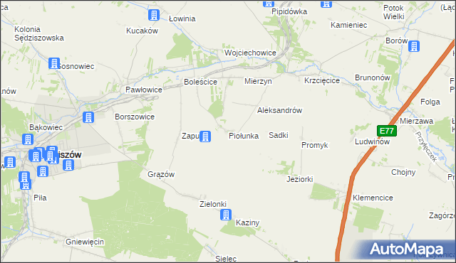 mapa Piołunka, Piołunka na mapie Targeo