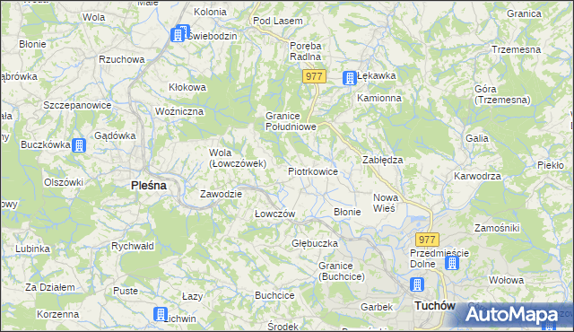 mapa Piotrkowice gmina Tuchów, Piotrkowice gmina Tuchów na mapie Targeo