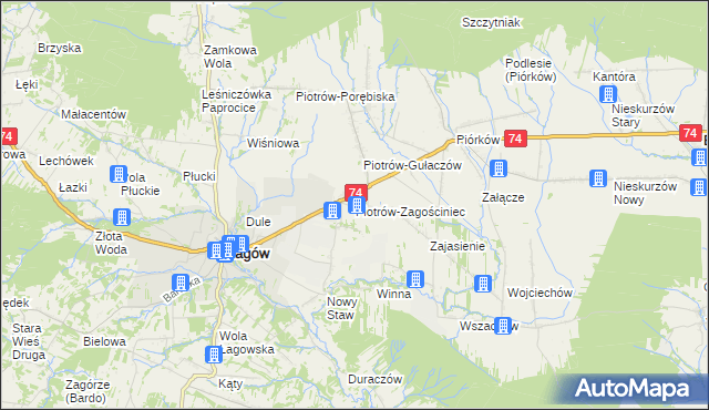 mapa Piotrów-Zagościniec, Piotrów-Zagościniec na mapie Targeo