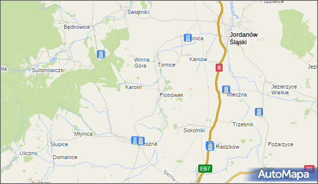 mapa Piotrówek gmina Jordanów Śląski, Piotrówek gmina Jordanów Śląski na mapie Targeo
