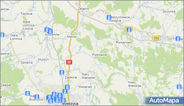 mapa Piotrowice gmina Bystrzyca Kłodzka, Piotrowice gmina Bystrzyca Kłodzka na mapie Targeo