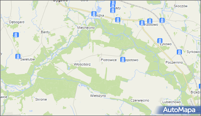 mapa Piotrowice gmina Dygowo, Piotrowice gmina Dygowo na mapie Targeo