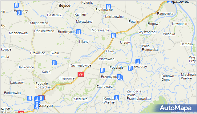 mapa Piotrowice gmina Koszyce, Piotrowice gmina Koszyce na mapie Targeo