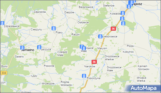 mapa Piotrowice Małe gmina Jemielno, Piotrowice Małe gmina Jemielno na mapie Targeo