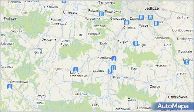 mapa Piotrówka gmina Jedlicze, Piotrówka gmina Jedlicze na mapie Targeo
