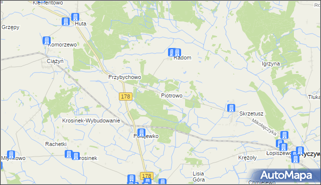 mapa Piotrowo gmina Ryczywół, Piotrowo gmina Ryczywół na mapie Targeo