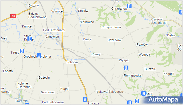 mapa Pisary gmina Ożarów, Pisary gmina Ożarów na mapie Targeo