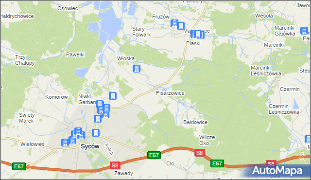 mapa Pisarzowice gmina Kobyla Góra, Pisarzowice gmina Kobyla Góra na mapie Targeo