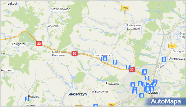 mapa Pisarzowice gmina Lubań, Pisarzowice gmina Lubań na mapie Targeo